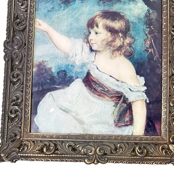 Vintage 1960’s Italian Ornate Gold Framed Reynolds Child Portrait “master hare” - Picture 4 of 11